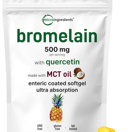 Bromelain 500mg with Quercetin & MCT Oil, 240 Enteric Coated Softgels | Ultra Absorption Bromelain Supplement | Natural Digestive Enzymes for Digestion & Joint Health | Non-GMO, Gluten Free