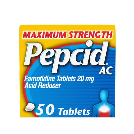 Pepcid AC Maximum Strength Heartburn Relief Tablets, OTC Medicine Prevents & Relieves Heartburn & Acid Reflux Due to Acid Indigestion, 20mg Famotidine Acid Reducer, Fast-Acting, 50 ct