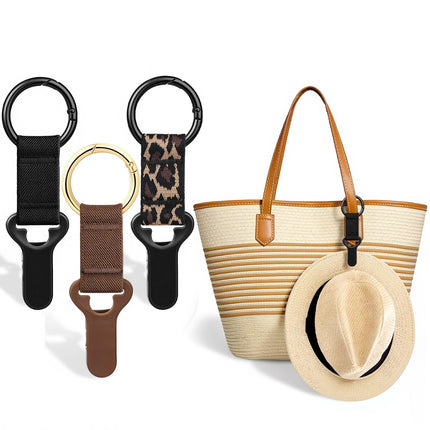 Niveaya Hat Clip for Travel on Bag - 3 Pack, Vacation Beach Cruise Essentials Accessory for Travel Handbag Backpack Luggage, Securely Hold to Keep Hat Shaped, Hands-Free, Black+Brown+Leopard