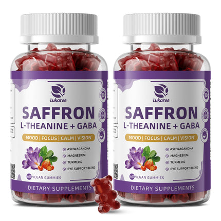10-in-1 Saffron Gummies Supplements with L-Theanine 200mg, GABA, Ashwagandha, Turmeric, Lutein, Zeaxanthin & Astaxanthin for Mood, Focus & Eye Support Sugar Free, Vegan, Berry Flavor, 60 Count