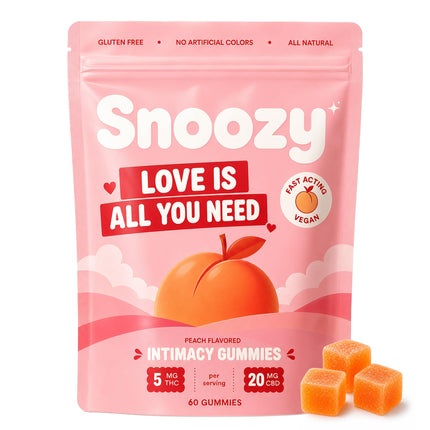 Snoozy Love Gummies, with Maca Root Extract, Horny Goat Weed, with Natural Calming Blend, Enhanced Stamina, Energy & Drive, Vegan, Non-GMO, Delicious Peach Flavor, 60 Gummies