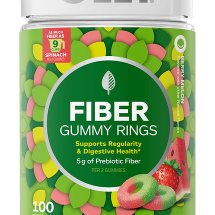 OLLY Fiber Gummy Rings, 5g FOS Prebiotic Fiber, Digestive Health Supplement,* Strawberry Watermelon Flavored, 50 Day Supply - 100 Count