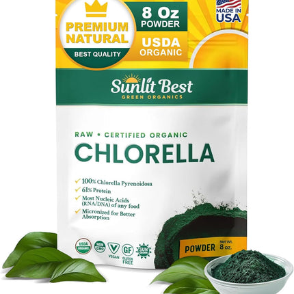Sunlit Best Chlorella Powder Organic USDA, Green Algae Chlorella Powder, Broken Cell Wall Chlorellas, Raw Vegan Protein Chlorophyll - Non GMO, Gluten Free Superfood, Immune Support Supplement, 8 oz