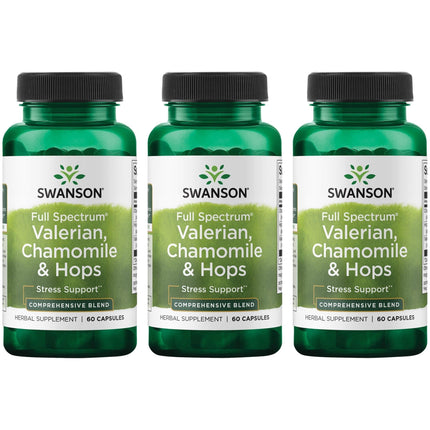 Swanson Valerian, Chamomile & Hops - Full Spectrum Herbal Supplement Promoting Relaxation & Comfort - Natural Formula Supporting Mind & Body Wellness - (60 Capsules) (3 Pack)