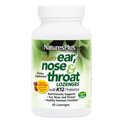 NaturesPlus Adult's Ear Nose Throat Lozenges with K12 Probiotics - 60 Lozenges - Natural Tropical Cherry Berry Flavor - Immune Function & Upper Respiratory Support - Gluten Free - 30 Servings