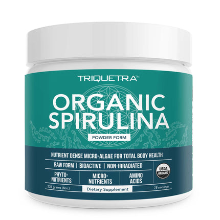 Organic Spirulina Powder – Made with Parry® Spirulina, Known for Superior Purity and Nutrient Density – Vegan Farming – Non-Irradiated – Blue-Green Algae Superfood Supplement – 75 Servings – 8 oz