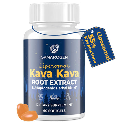 Samarogen Kava Kava Capsules Root Extract Supplement Liposomal 55% Kavalactones with Ashwagandha Chamomile Lemon Balm Passionflower for Relax & Good Sleep (60 Softgels)