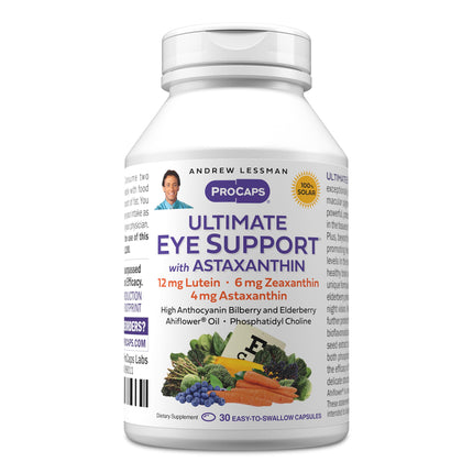 Andrew Lessman Ultimate Eye Support with Astaxanthin 30 Softgels - 12mg Lutein, 6mg Zeaxanthin, 4mg Astaxanthin, Bilberry. Key Nutrients to Support Eye Health, Promote Healthy Vision. No Additives