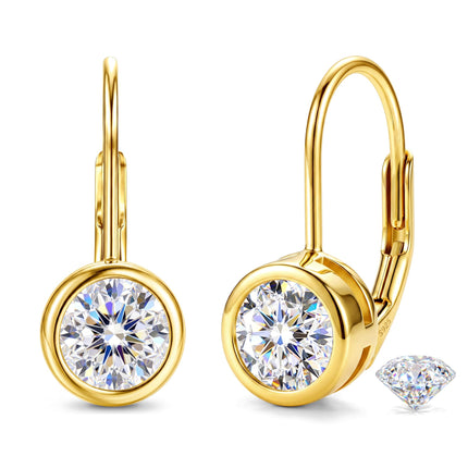 GEMQUEEN Moissanite Earrings 925 Sterling Silver Leverback Earrings 1.2CT