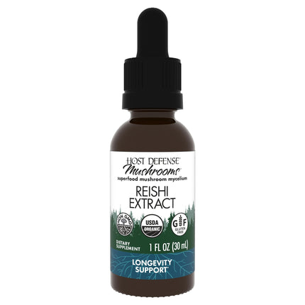 Host Defense Reishi Extract - Heart & Immune Health Support Supplement - Mushroom Supplement to Support Energy & Vitality - Reishi Supplement to Aid Overall Well-Being - 1 fl oz (30 Servings)*