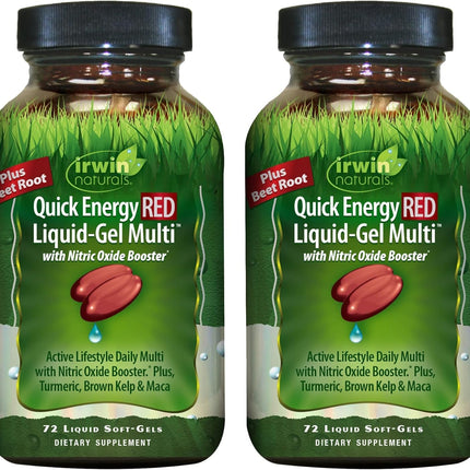 Irwin Naturals Quick Energy RED Liquid-Gel Multi – 72 Liquid Soft-Gels – Nitric Oxide + Energy Support - 2 Pack