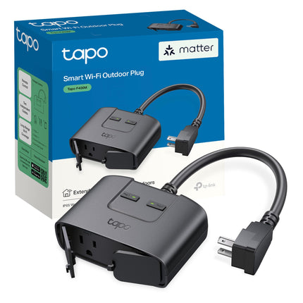 TP-Link Tapo Matter Outdoor Smart Plug, 2 Individual Outlets, IP65 Weather Resistance, Works with Apple Home, Alexa, Google Home, Long Wi-Fi Range, 2.4G Wi-Fi Only, ETL Certified (Tapo P400M)