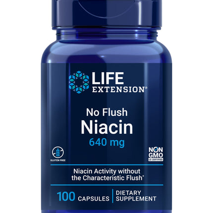 Life Extension No Flush Niacin, B3 for Heart Health, Cholesterol & Energy Support, Non-GMO, Gluten-Free, 100 Capsules