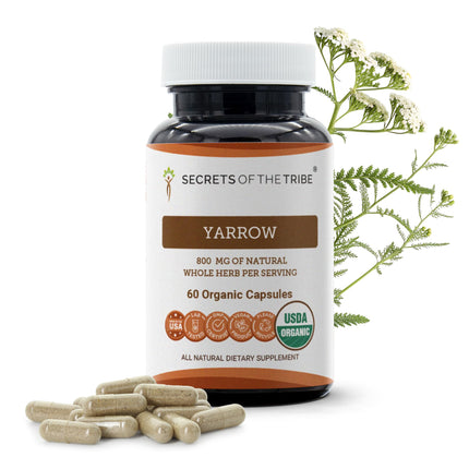 Secrets of the Tribe Yarrow USDA Organic 60 Capsules | Made with Vegetarian Capsules and Certified Organic Yarrow (Achillea millefolium) Dried Leaf and Flower (60 Capsules)
