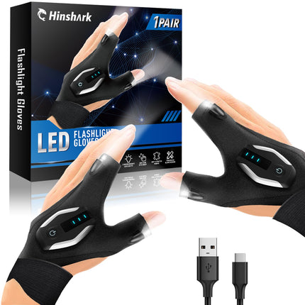 Hinshark Gifts for Men LED Flashlight Gloves, Anniversary Birthday Gifts for Men Dad Him Husband Boyfriend, Dad Gifts for Fishing Auto Repair, Camping Essentials Cool Gadgets Tools for Men