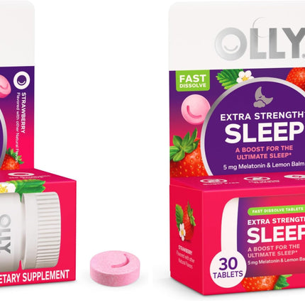 OLLY Extra Strength Sleep Fast Dissolve Tablets, 5mg Melatonin, Vegan, Strawberry - 30ct (Pack of 2)