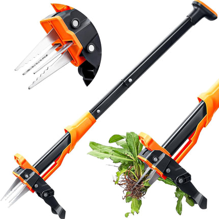 Crywag Weed Puller Tool - Stand Up Weed Puller with 4-Claw Steel Head, 39" Retractable Handle & Easy-Eject Mechanism for Dandelions, Clover & More, No Bending or Kneeling