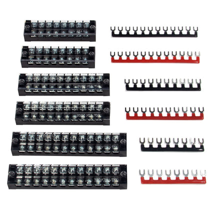 Terminal Block, 8/10/12 Circuit 600V 25A Dual Row Screw Terminal Strip 6Set