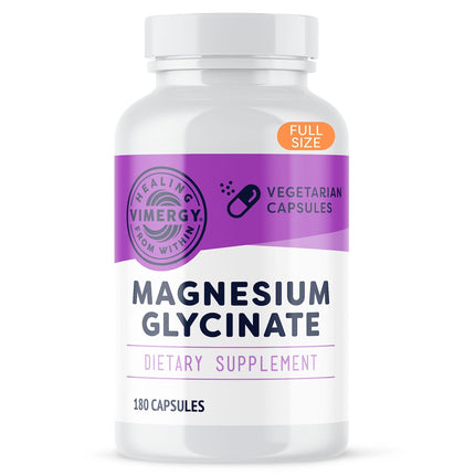 VIMERGY Magnesium Glycinate – Stress Support – Chelated to Avoid Tummy Upset*– Promotes Heart Health & Energy*– Kosher, Vegan Gluten-Free – 180 Caps