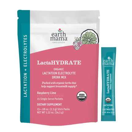 Earth Mama Organic LactaHYDRATE Lactation Hydration Drink Mix - 3.35 oz - Certified Organic by Oregon Tilth Electrolyte Drink with Herbs - Supports Breastmilk Supply for Breastfeeding & Pumping Moms
