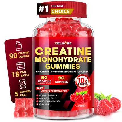 ZELKORE Creatine Monohydrate Gummies 6000mg for Men & Women, Sugar Free Creatine Gummy for Pre & Post Workout, High Absorption Supplement with BCAA, Support Boost Strength, Endurance & Muscle Recovery