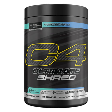 Cellucor C4 Ultimate Shred Pre Workout Powder, Metabolism Supplement with Cayenne Extract+300mg Caffeine+TeaCrine+Dynamine - Frozen Bombsicle, 20 Servings