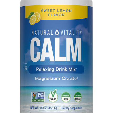 Natural Vitality Calm, Magnesium Supplement, Anti-Stress Drink Mix Powder, Gluten Free, Vegan, & Non-GMO, Sweet Lemon, 16 oz