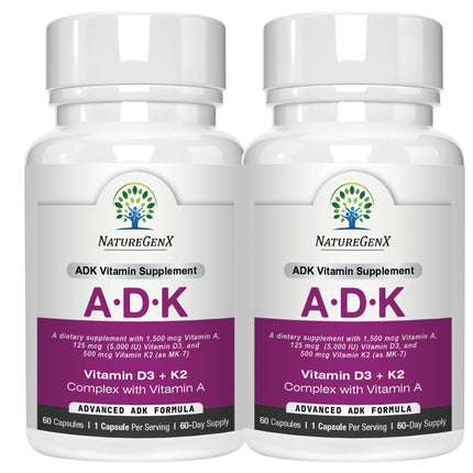 NatureGenX ADK Vitamin Supplement – Vitamins A, D3 & K2 MK-7 for Bone Health & Calcium Absorption – Gluten-Free, Non-GMO, Soy-Free – 120 Capsules, 2-Pack (4-Month Supply)