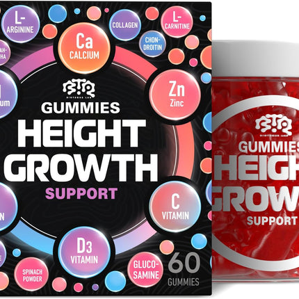 BIOTEQUELAB Height Growth Increase Gummies Vitamins, Grow Tall Supplement, Calcium, Magnesium, Zinc, Ashwagandha, Glucosamine Multivitamin for Teens, Kids, Adults