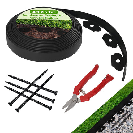 Landscape Edging Border Kit, No Dig Garden Edging Border 60ft 2in Tall with Scissors and 60 Spikes for Landscaping Border Edging Flower Bed Edging Borders