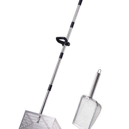 Sand Flea Rake 16" Wide - Detachable 54" Handle with Shark Tooth Screen - Stainless Steel Beach Rake for Fishing Bait, Shelling, Yard Cleaning - Saltwater Rust Proof & Portable