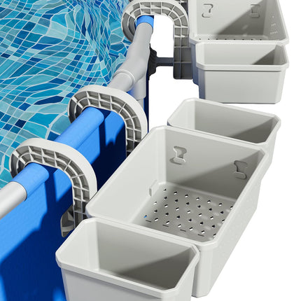 SHAPON 2026 Upgrade 2 Sets Poolside Storage Basket with 2 Cup Holders, Pool Drink Holder Stretchable Organizer for Drinks & Pool Supplies, Above Ground Pool Accessories for Most Frame Swimming Pools