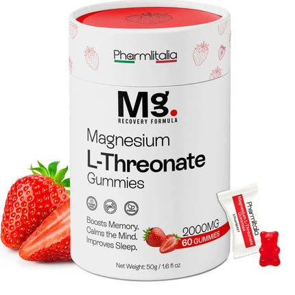 Magnesium L-Threonate Gummies for Adults & Kids 2000mg – Brain Supplements for Memory and Focus - Calm Magnesium Gummies for Improved Sleep and Healthy Mind - 60 Count (Strawberry)