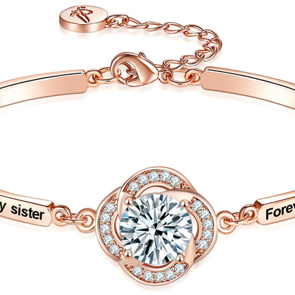 Aihitero Christmas Sister Gift, Flower Bangle Bracelet with 'Always My Sister Forever My Friend' Message, Rose Gold Women Jewelry, Valentines Day Xmas Birthday Present from Bestie BFF Sibling Brother