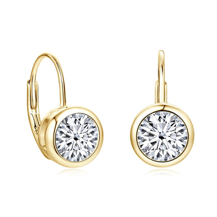 AOKSUNS Moissanite Leverback Hoop Earrings for Women, 14K Gold Plated Bezel Set Imitation Diamond Drop Earrings (Golden-2CTTW)
