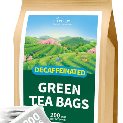 TeeLux Decaf Green Tea Bags, Pure Decaffeinated Green Tea, Super Antioxidant, Hot & Iced Tea, 200 Count