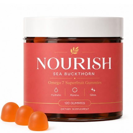 Nourish Sea Buckthorn Gummies, Gummies Sea Buckthorn Supplement with Omega 7 Superfruit Blend, Supports Skin Hydration & Radiant Glow, 120 Count, Orange