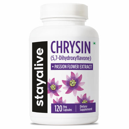 STAY ALIVE Chrysin Supplement 500mg & Passion Flower Extract Powder, 5,7-Dihydroxyflavone, Non-GMO and Gluten-Free Chrysin for Men and Women, 120 Capsules