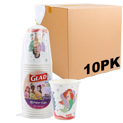 Glad for Kids Disney Princess Disposable Paper Cups for Bathroom Use and Parties Heavy Duty Soak Proof Paper Cups for Kids Colorful Princess Designs 9 Ounce 24 Count 10 Pack Fun Kids Drinkware