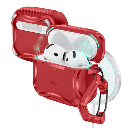 ESR for AirPods 4 Case, Compatible with AirPods 4th Generation Case (2024), Compatible with MagSafe, Powerful Drop Protection, Magnetic Lid, Cyber Series, Red