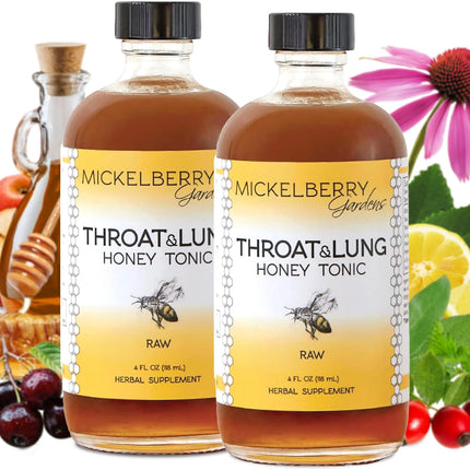 Mickelberry Gardens Throat & Lung Honey Tonic: Wellness Syrup, Natural Sore Throat Relief, Immune Support & Cough Suppressant for Adults & Kids (4 oz, 2 Pack)