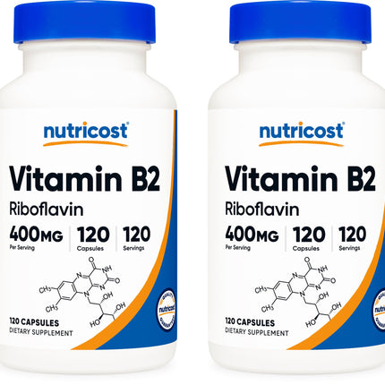 Nutricost Vitamin B2 (Riboflavin) 400mg, 120 Capsules (2 Bottles)