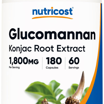 Nutricost Glucomannan 1,800mg Per Serving, 180 Capsules - Natural Fiber Source, Non-GMO, Gluten Free