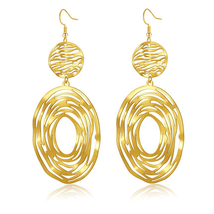 Hpoewre Gold Statement Dangle Earrings, 18K Gold Plated Hollow Out Earrings for Women, Long Dangling Bohemian Earrings, Handmade Trendy Geometric Round or Heart Drop Fish Hook Earring