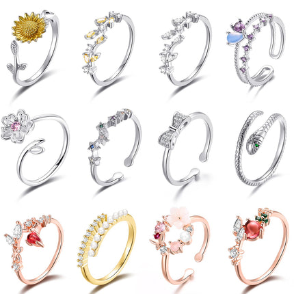 12 Pcs Rose Gold Rings for Women Knuckle Rings Set - Engagement Rings for Women - Cubic Zirconia Rings for Teen Girls - Stackable Rings for Women Finger Rings- Pack of Silver Rings for Teen Girls