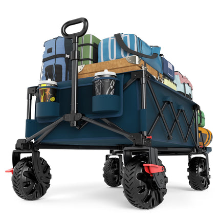 TIMBER RIDGE 600L Beast Wagon 26" W Extra Wide All Terrain Folding w/Big Wheels, Cargo Net & Tailgate, 26" W and 54.5" L, 400lbs Heavy Duty Collapsible Portable Cart for Camping, Sports, Dogs, Blue