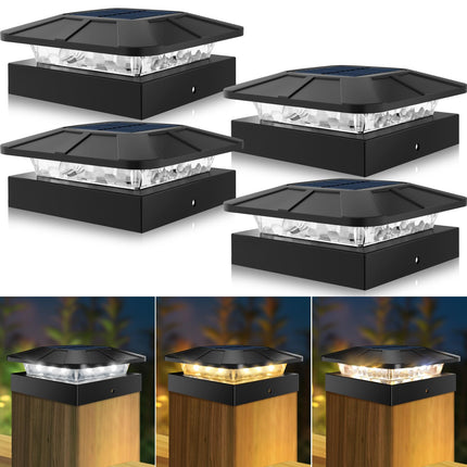 Peasur 4x4 Solar Post Cap Lights Outdoor with 3 Modes, 4 Packs LED Post Light Solar Powered Waterproof, 4x4/3.5×3.5 Wood/Vinyl Fence Posts Lights for Deck Railing Porch Mailbox Outside