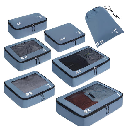 ECOHUB 7 Set Packing Cubes Tear-Resistant Luggage Packing Organizers with Number Icon for Travel Accessories Luggage Suitcase Machine Washable Packing Cubes (Blue)