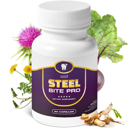 Nature’s NutriWave Steel Bite Pro Oral Wellness Supplement – 23 Plant-Based Ingredients with Zinc & Turmeric – Non-GMO, Made in USA, 60 Capsules, 1 Month Supply
