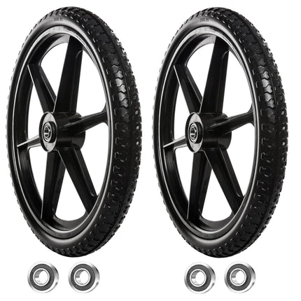 Jinleader 2 PCS 20" PU Flat Free Tire with 3/4'' and 5/8'' Bearings, Non-inflated Tires and Wheels, 20x2 Inch Wheel for Wheelbarrow, Carts, Garden Trailers